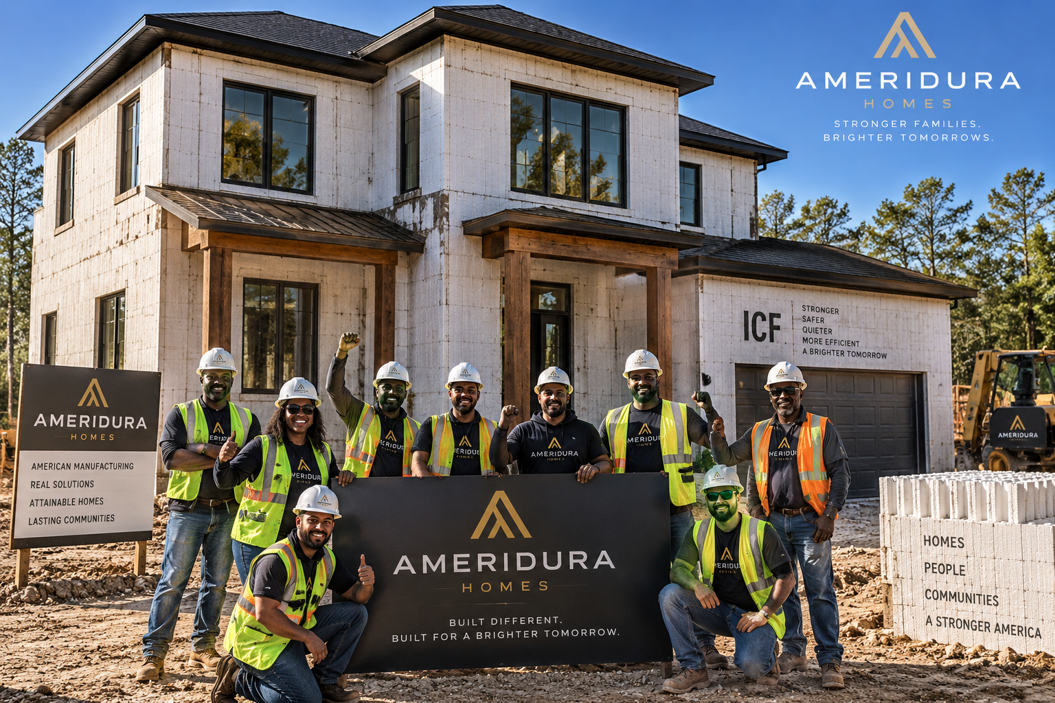 Ameridura crew in front of an ICF home — built different, built for a brighter tomorrow.